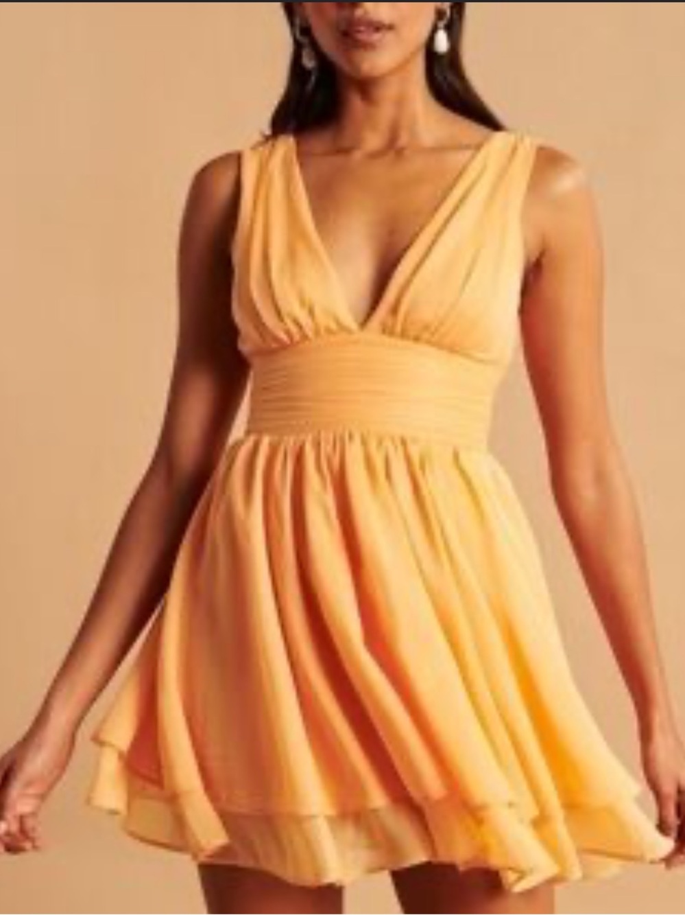 Abercrombie & Fitch Peach V-Neck Flowy Mini Dress xxs